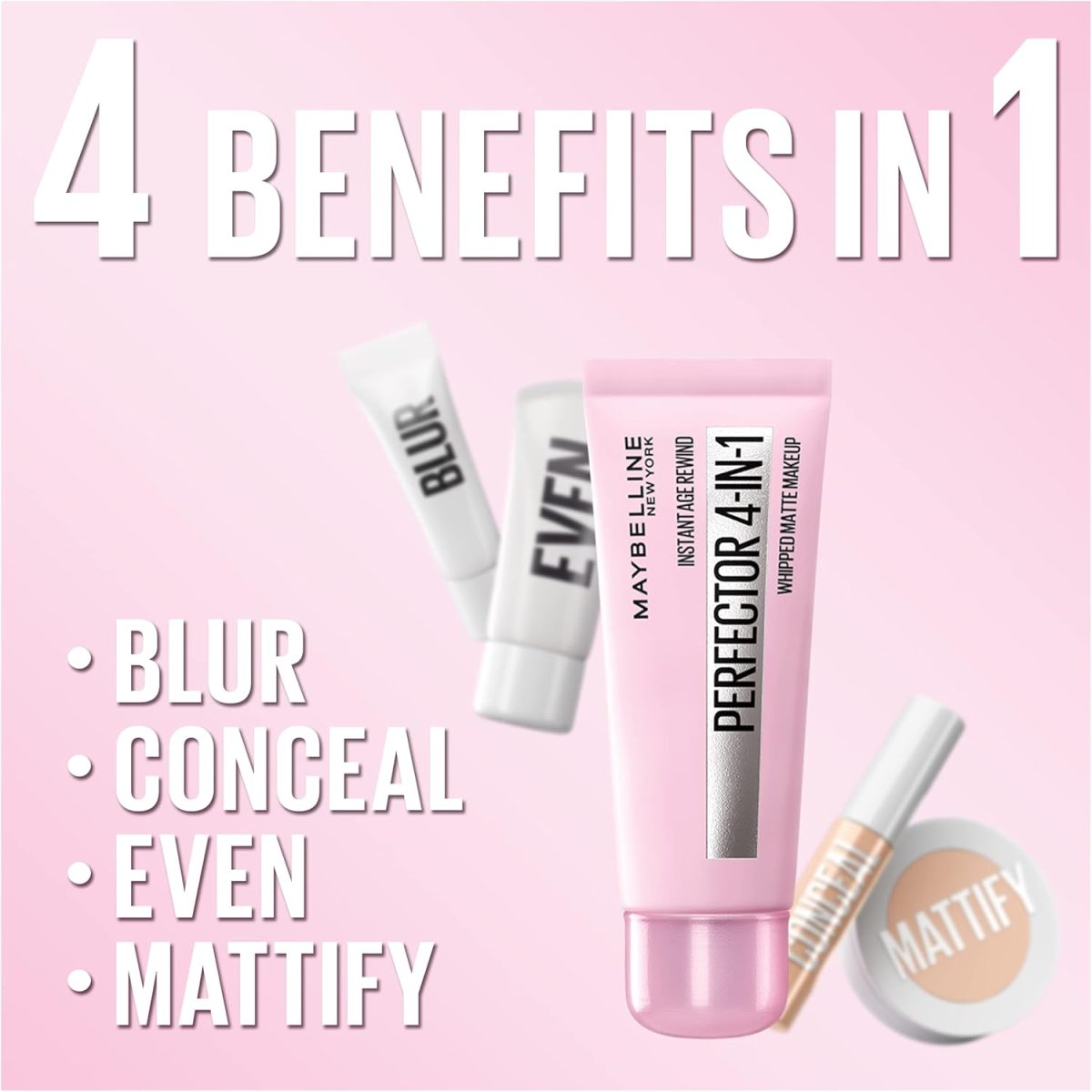 ⁦Maybelline Instant Age Rewind Instant Perfector 4-In-1 Matte Makeup, Blurs Pores, Conceals Blemishes, and Evens Skin Tone with Light Coverage, Light, 1 fl oz⁩ - الصورة ⁦4⁩