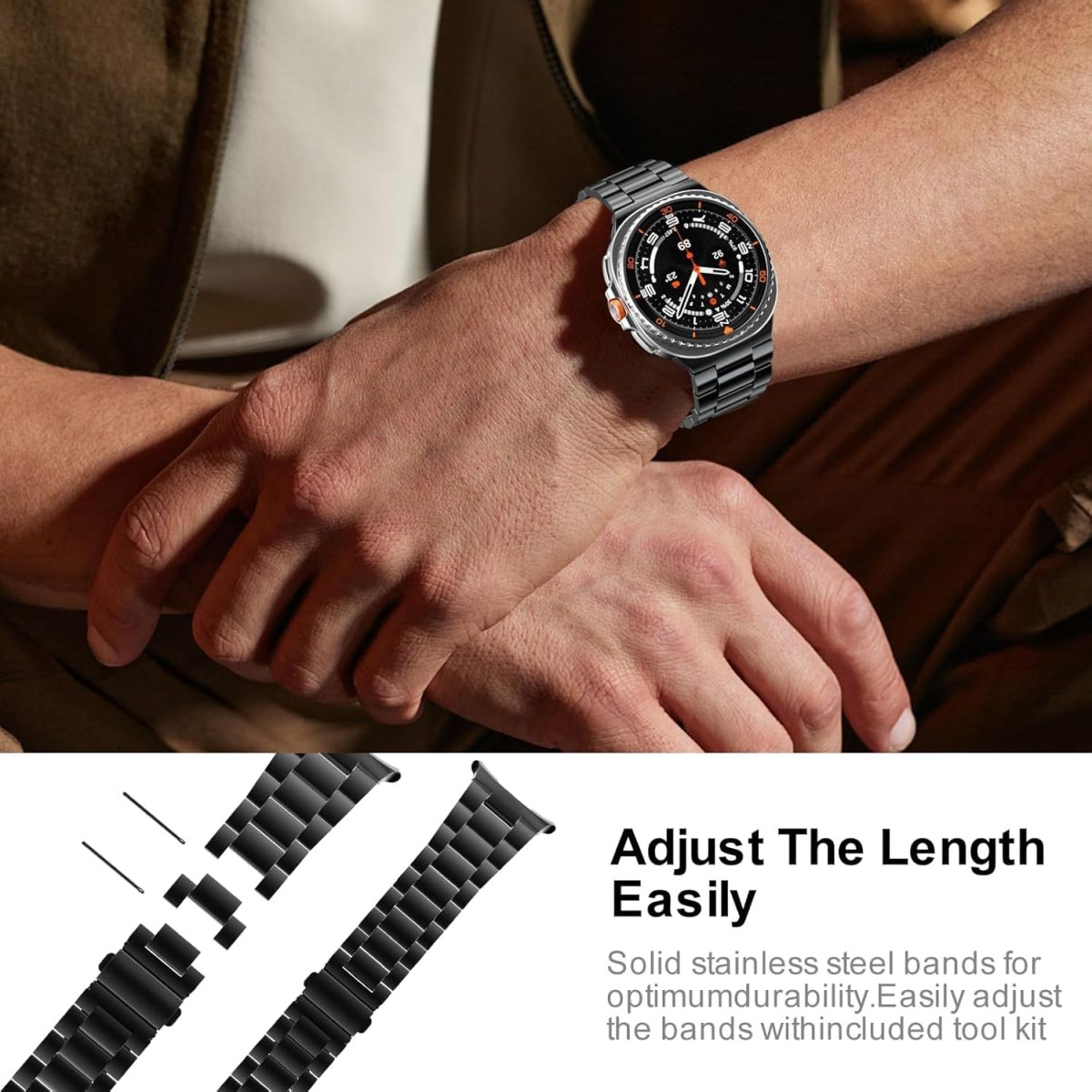 ⁦Stainless Steel Band Compatible with Samsung Galaxy Watch 8 Classic 46mm, Business Metal Strap Replacement Band for Men Women⁩ - الصورة ⁦5⁩