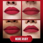 ⁦Maybelline New York Matte Lipstick, Intense Colour and, Sensational Ultimate Colour, #199 More Ruby (Red), 1 x 2g Stick⁩ - الصورة ⁦4⁩