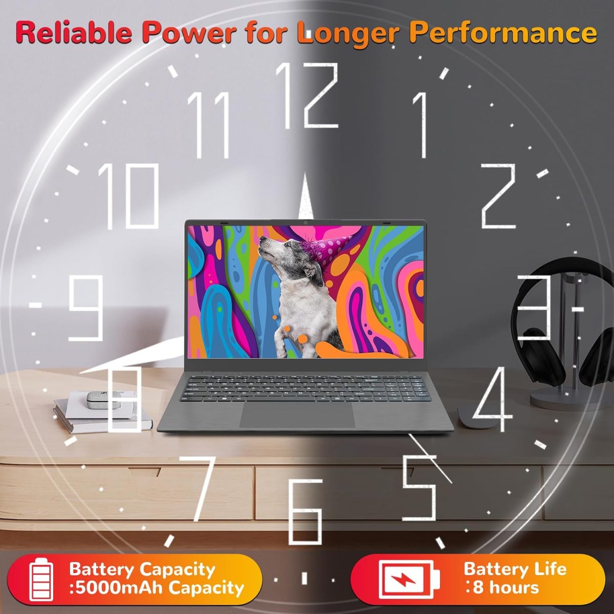 ⁦2025 Laptop Computer 15 15.6" FHD 1920 X 1080 Display for College Students Business, 8GB DDR4 RAM 256GB SSD, Dual-Core Intel Celeron, USB 3.2, Numeric Keypad, Windows 11 Pro, Slim Portable, Gray⁩ - الصورة ⁦7⁩