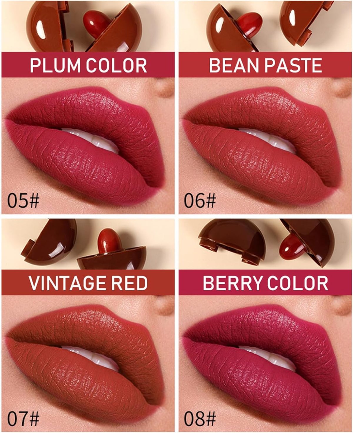 ⁦CHSEEO Mini Lipstick Set Chocolate Shape 8 Colors Velvet Matte Lip Gloss, Long Lasting Waterproof Pro, Mini Lipsticks Gift Box for Women and Girls Beauty Cosmetics - F⁩ - الصورة ⁦7⁩