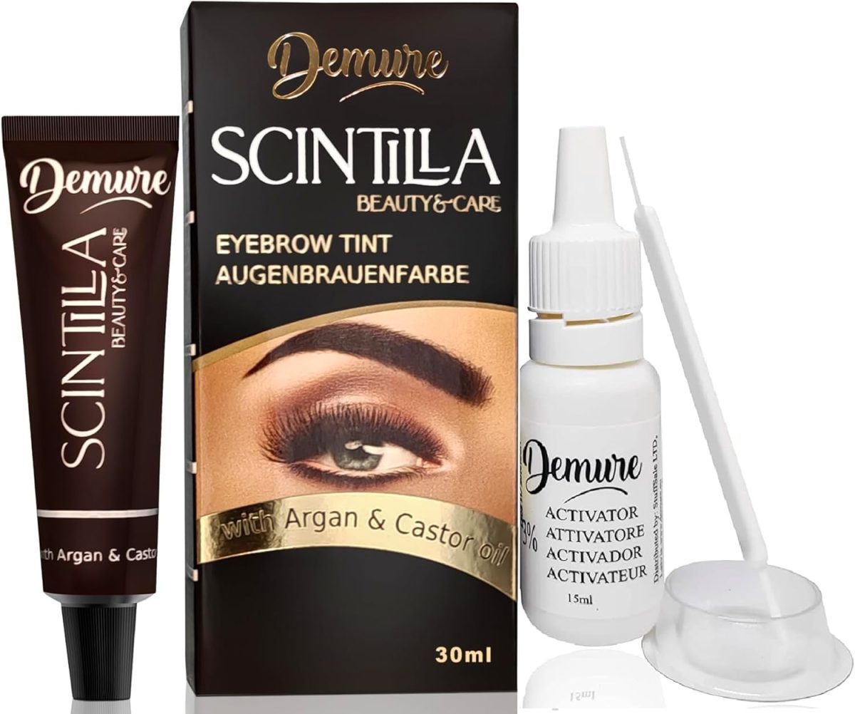 ⁦Demure Eyebrow Dye Kit, Professional Formula Brow Tint - contains Argan Oil & Castor Oil (Omega 6, Carotene, Vitamins А, Е, F), Fast and Safe Results (3.0 Dark Brown)⁩ - الصورة ⁦6⁩