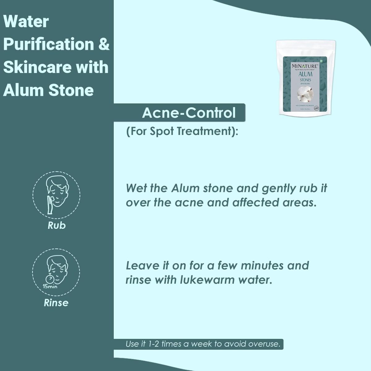 ⁦Alum Stone(phitkari) by mi Nature | for Skin Care | Water Purify| Pure Alum Stone (Potassium Alum) (Fitkari)|Cruelty Free | Post Shave Use| for Natural Deodorant | (250g)(8.81oz)⁩ - الصورة ⁦7⁩
