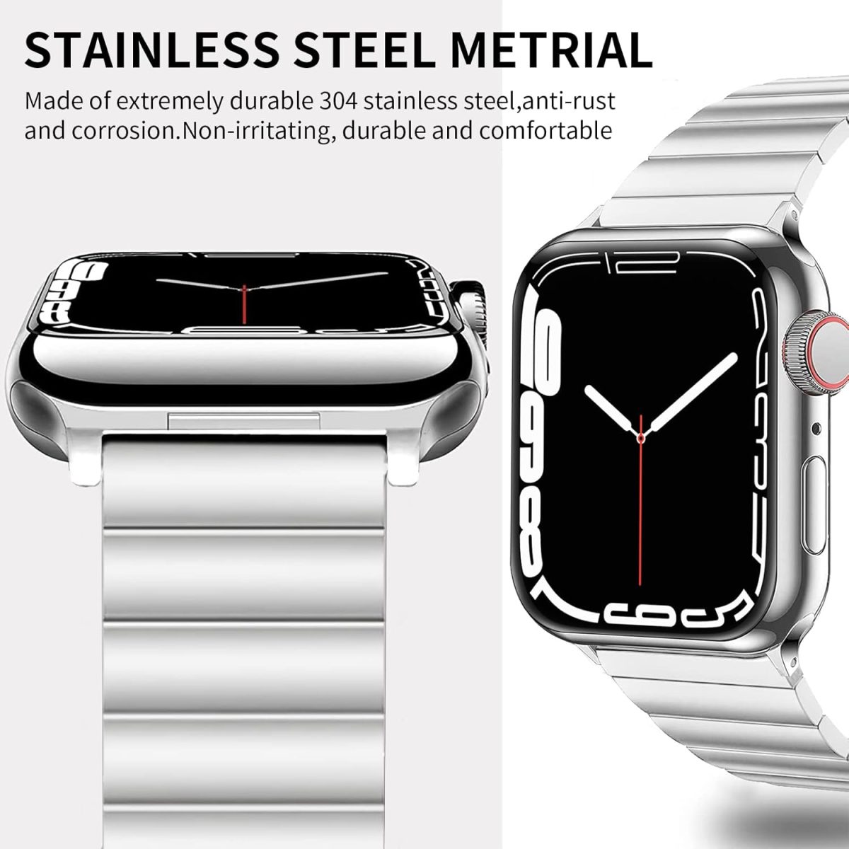 ⁦INFOSUN Watch Band Strap 42mm 44mm 45mm 49mm Compatible with Apple Watch Stainless Steel Metal Bands, Replacement Wristband, for iWatch Ultra/Ultra 2 Series 9/8/7/6/5/4/3/2/1(Sliver)⁩ - الصورة ⁦6⁩