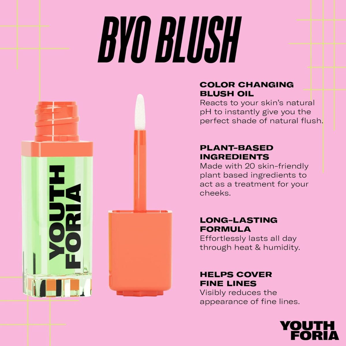 ⁦Youthforia BYO Blush, Color Changing Blush Oil, Reacts To Skin’s Natural pH For Your Instant Perfect Shade, Blendable Formula, Vegan & Cruelty-Free⁩ - الصورة ⁦3⁩