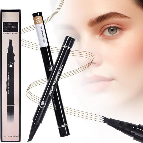 Azonee 2Pcs 3D Waterproof Microblading Eyebrow Pencil with 4-Fork Tip, Long-Lasting Makeup Fine Stroke Effect, Natural Look Brow Pen (Brown + Black)