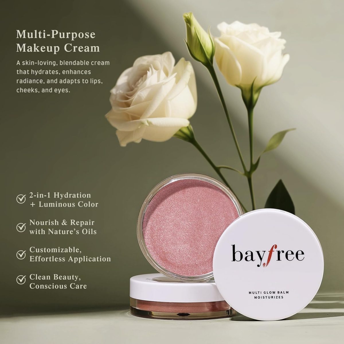 ⁦bayfree Multi Glow Balm Blush for Cheeks Blush Face Dewy Shine Light Texture Natural Vegan Hydrating Long Lasting Pink Sakura⁩ - الصورة ⁦3⁩
