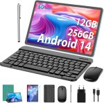 Android Tablet, 11 Inch Tablet Android 14 with Keyboard, 12GB + 256GB, 1TB Expand, Tablet PC with Octa-Core, 8000mAh, 2.4G/5G WiFi, 13MP + 5MP Camera, 2-in-1 Tablet with Keyboard Bag, Mouse, Stylus