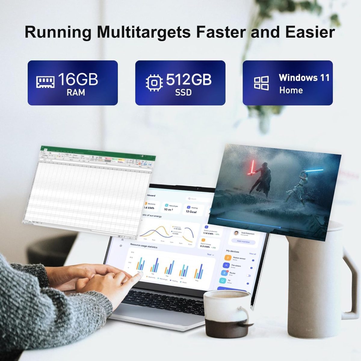 ⁦XISEZIUO 15.6" Business Laptop, 16GB RAM 512GB SSD, Processor N95 Quad-Core (Up to 3.4GHz), Backlit Keyboard, Fingerprint, WiFi 5, Windows 11 Laptop, 2-Year Warranty⁩ - الصورة ⁦2⁩
