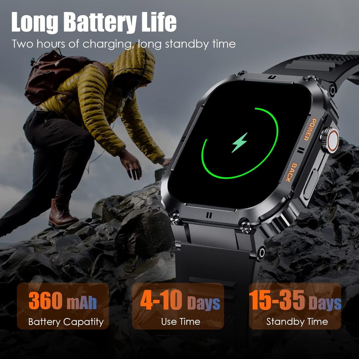 ⁦EIGIIS Military Smart Watches for Men 1.96" HD Big Screen Rugged Smart Watch (Answer/Dial Calls) Outdoor Tactical Sports Watch Fitness Tracker Smartwatch for iPhone Compatible with Android Phones⁩ - الصورة ⁦4⁩