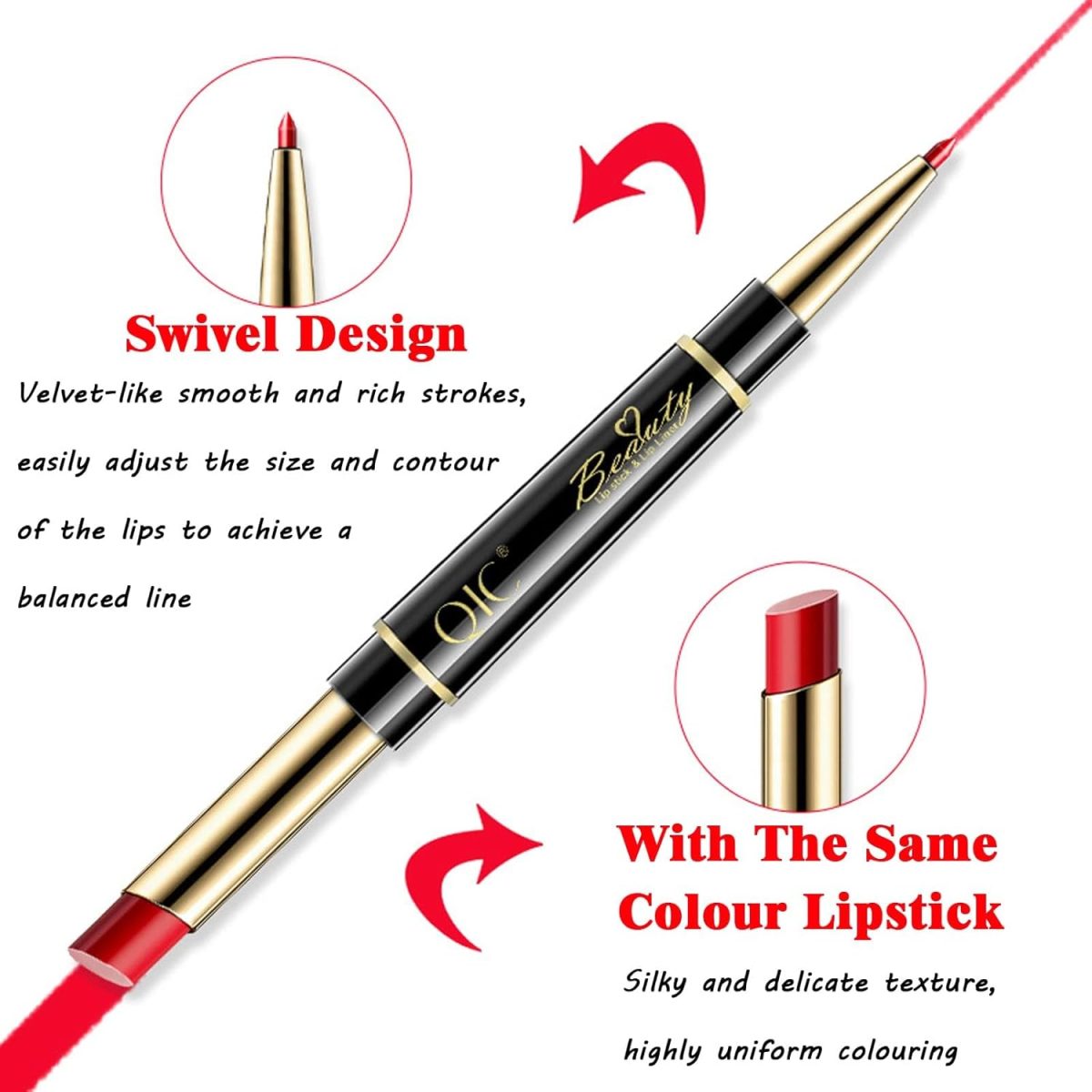 ⁦NALACAL Lip Liner And Lipstick Set,2-in-1 Double Head Matte Cream Lipstick & Lip Liner,Waterproof Sweatproof No Smudge Long-Lasting Moisturizing Smooth Highly Pigmented Makeup Set(Red)⁩ - الصورة ⁦6⁩