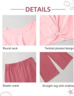 ⁦Gaupafmb Girls Fall Outfits Fashion Solid Long Sleeve Twist Crop Tops and Wide Leg Pants Girls Clothing Set⁩ - الصورة ⁦5⁩