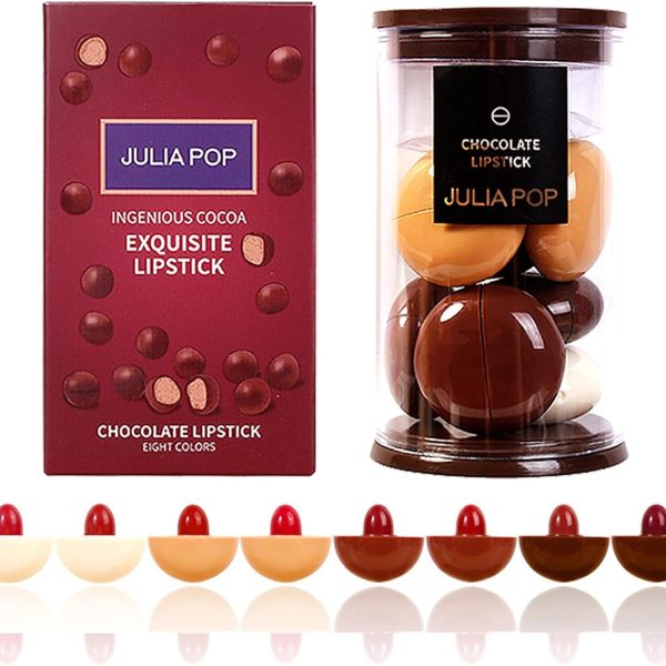 CHSEEO Mini Lipstick Set Chocolate Shape 8 Colors Velvet Matte Lip Gloss, Long Lasting Waterproof Pro, Mini Lipsticks Gift Box for Women and Girls Beauty Cosmetics - F