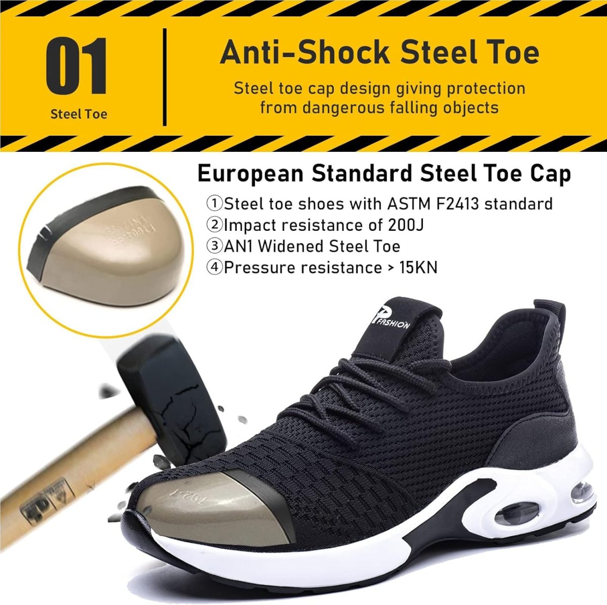 ⁦LIWEGHT Safety Shoes for Men Women Slip Resistant Steel Cap Toes Boot Steel Toe Work Shoes Lightweight Comfortable Safety Shoe Boot for Industrial,Construction Black⁩ - الصورة ⁦5⁩