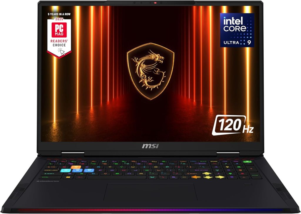 MSI Raider 18 HX AI 18” 120Hz UHD+ Gaming Laptop: Intel Core U9-285HX, NVIDIA Geforce RTX 5080, 64GB DDR5, 4TB NVMe SSD, Thunderbolt 5, Wi-Fi 7, Win 11 Home: Black A2XWIG-014US