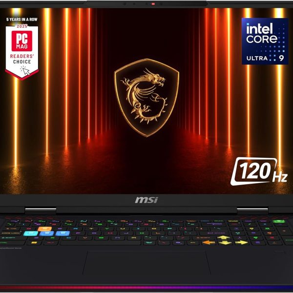 MSI Raider 18 HX AI 18” 120Hz UHD+ Gaming Laptop: Intel Core U9-285HX, NVIDIA Geforce RTX 5080, 64GB DDR5, 4TB NVMe SSD, Thunderbolt 5, Wi-Fi 7, Win 11 Home: Black A2XWIG-014US