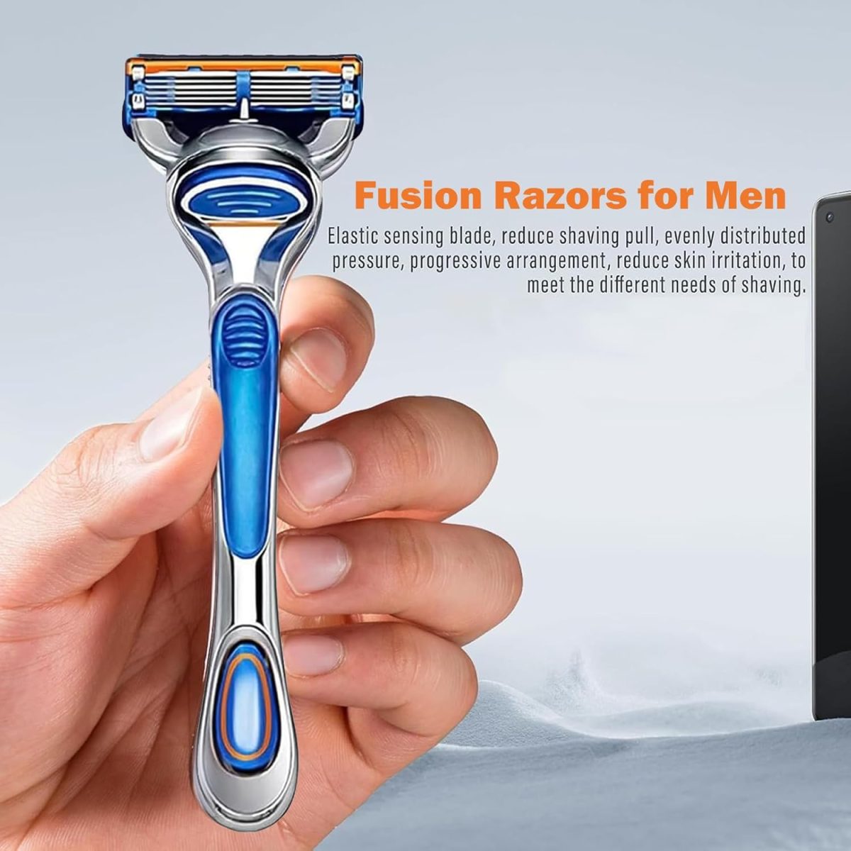 ⁦for Gillette Fusion Razors for Men, 1 for Gillette 5-Blade Razors Handle for Men’s Grooming, 4 Razor Blade Refills, Razor Blades with Lubrication Strip⁩ - الصورة ⁦3⁩