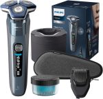 Philips Shaver Series 7000 - Wet & Dry Electric Shaver in Ice Blue with 1 x Integrated Pop-up Trimmer, Beard Trimmer, Travel Case, Quick Clean Pod and Charging Stand (Model S7882/54)