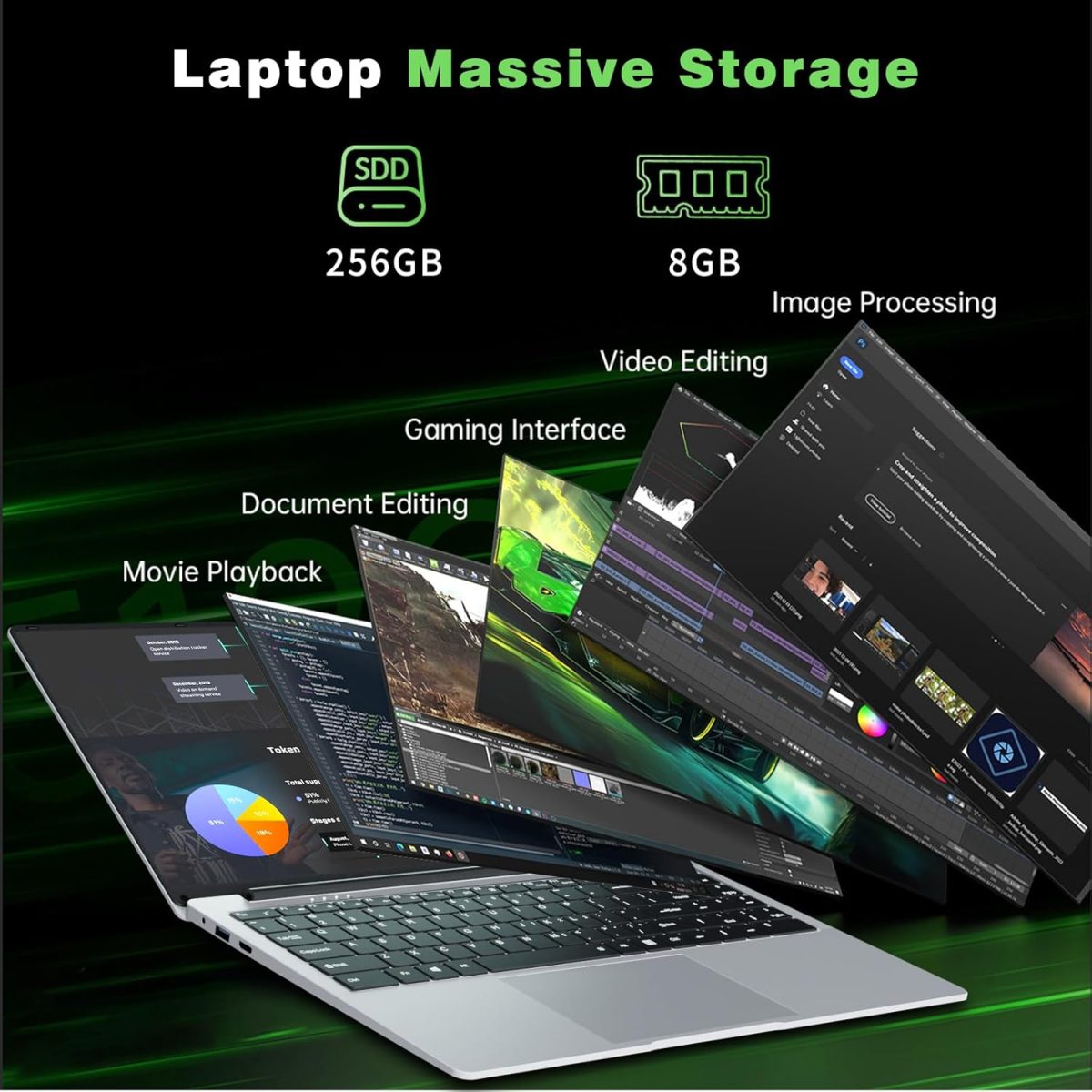 ⁦15.6 inch gaming laptop,N4000 Processor,8GB RAM 256GB SSD,Notebook Computers Laptops 1920x1080 Display,WiF5,Mini HDMI, win 11 pro,Laptops for Students,Business Work,gaming laptop cheap,portable gamer⁩ - الصورة ⁦6⁩