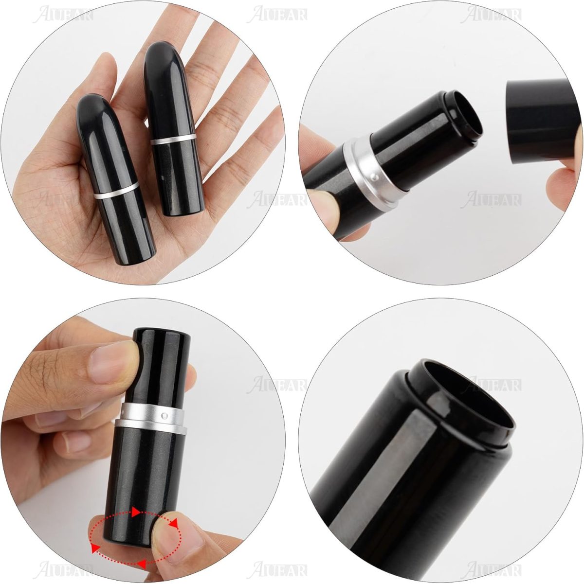 ⁦AUEAR, Empty Lip Balm Lipstick Tubes Container Bullet Shape for Lipstick Lip Balm DIY, Black, 15 Count (Pack of 1)⁩ - الصورة ⁦3⁩