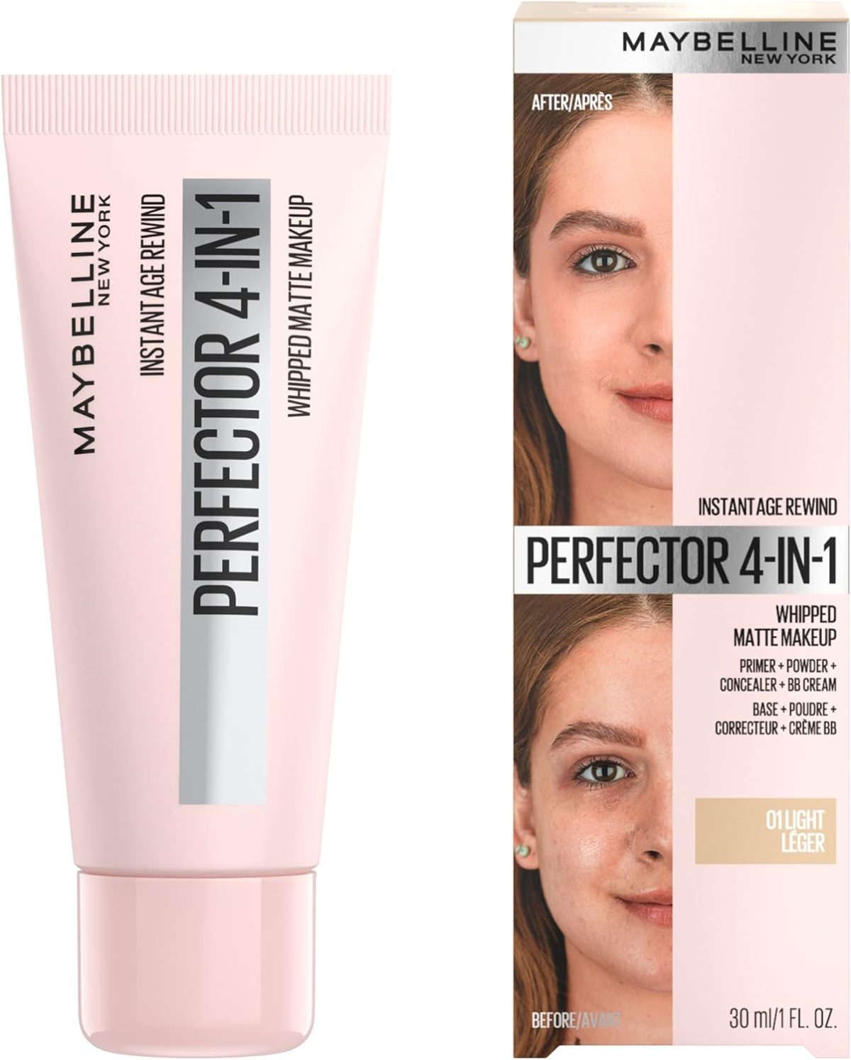 ⁦Maybelline Instant Age Rewind Instant Perfector 4-In-1 Matte Makeup, Blurs Pores, Conceals Blemishes, and Evens Skin Tone with Light Coverage, Light, 1 fl oz⁩ - الصورة ⁦2⁩