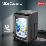 ⁦Impex 12Kg Fully Automatic Top Load Washing Machine | Dual Inlet (Hot/Cold) | 10 Wash Programs | Child Lock | Auto Restart | Metallic Body | Water Resistant | Detergent Tray | Dark Grey | WM1200TMG⁩ - الصورة ⁦6⁩