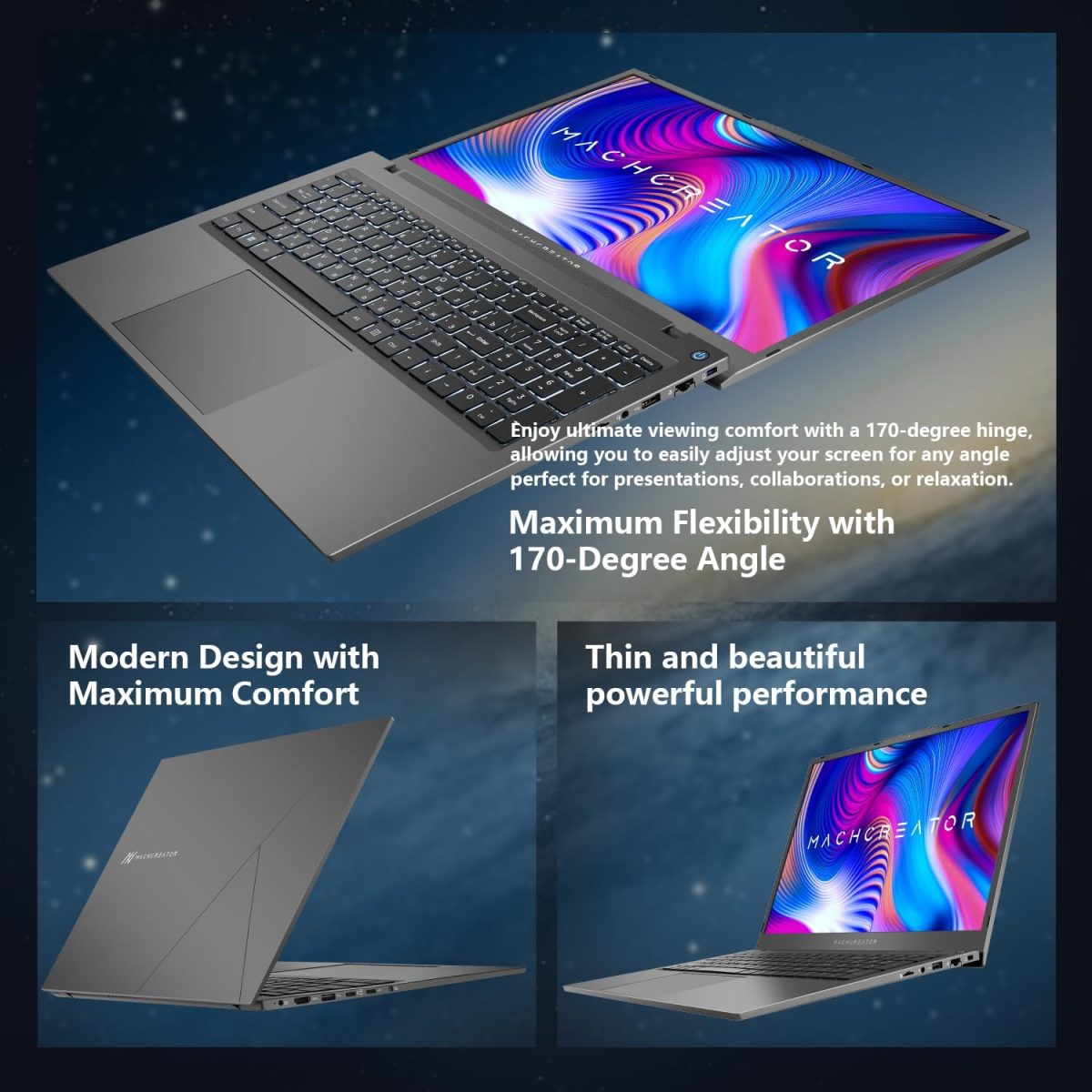 ⁦Machenike 17.3’’ Laptop, Intel Processor, 16GB DDR5 RAM, 1TB SSD, Backlit Keyboard, Large-Screen with 120Hz Refresh Rate, Perfect for Work, School, and Streaming, Windows 11 Home, Modern Grey⁩ - الصورة ⁦4⁩