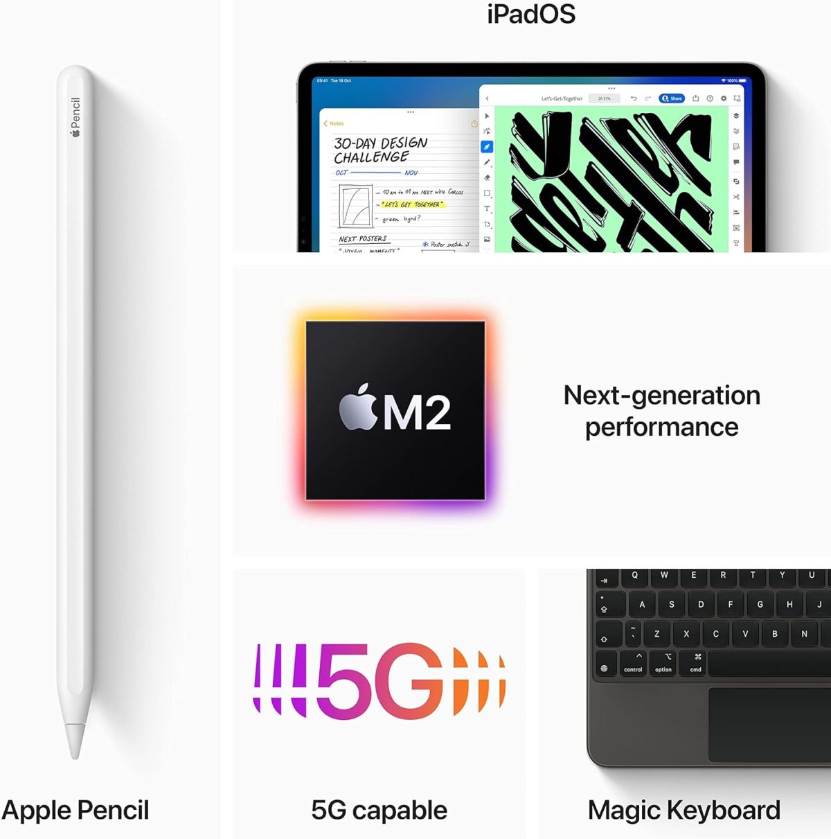 ⁦Apple 2022 11-inch iPad Pro (Wi-Fi + Cellular, 256GB) - Space Gray (4th generation) (Renewed)⁩ - الصورة ⁦5⁩