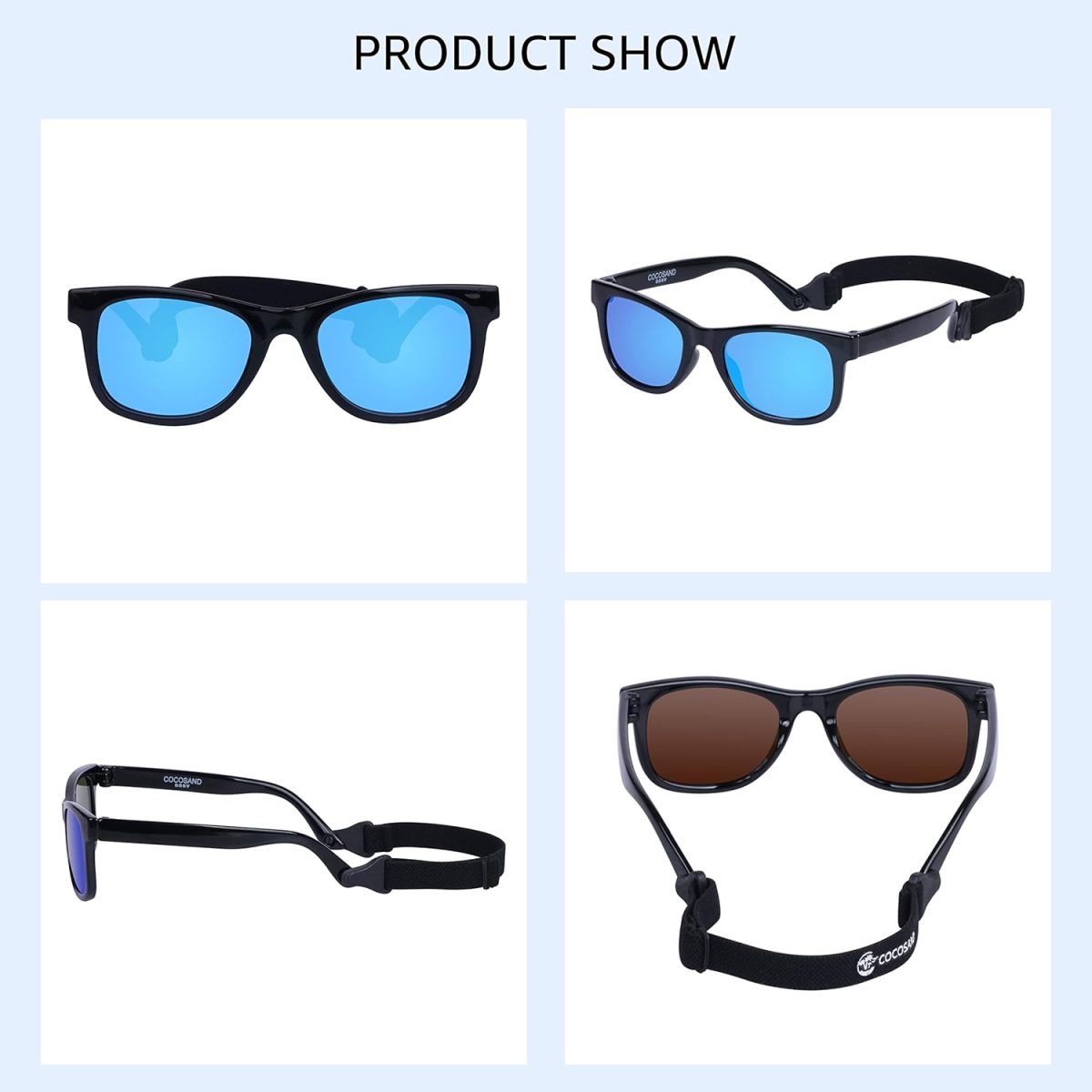 ⁦COCOSAND Toddler Sunglasses with Strap Polarized Retro Square Soft Silicone Nose Pads Baby Boys Girls Age 0-24 Months⁩ - الصورة ⁦7⁩