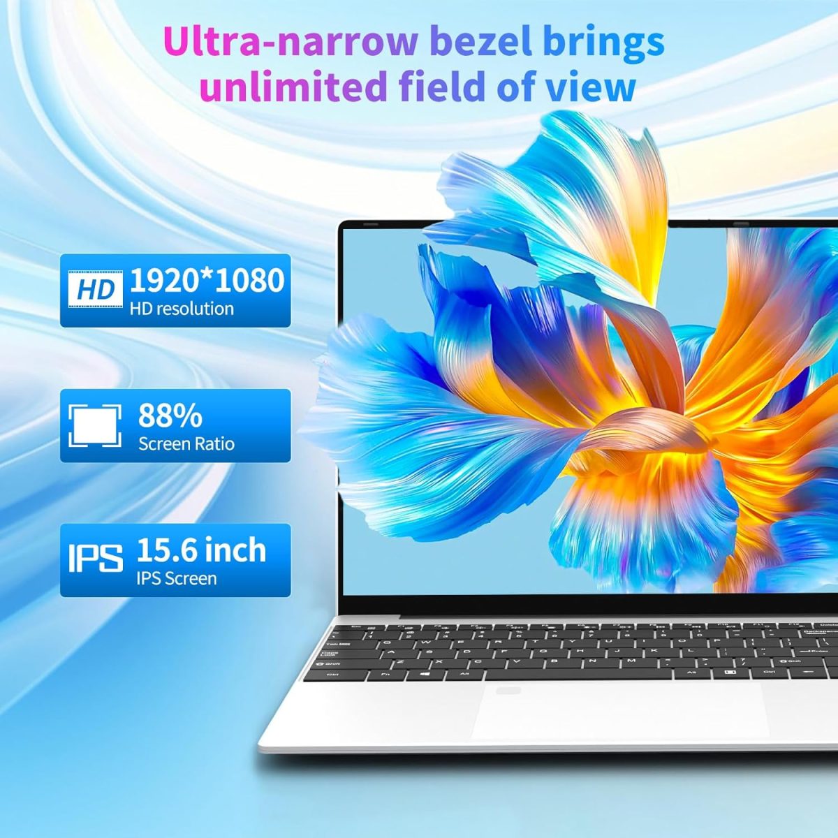 ⁦15.6 Inch Laptop Computer, Gaming Laptop, Laptops 16GB RAM 512GB SSD N95 Processor (up to 3.4GHz), FHD IPS 1920 x 1080,Laptops Computers Supports 180 Angle Opening,Backlit Keyboard,gaming computer⁩ - الصورة ⁦3⁩