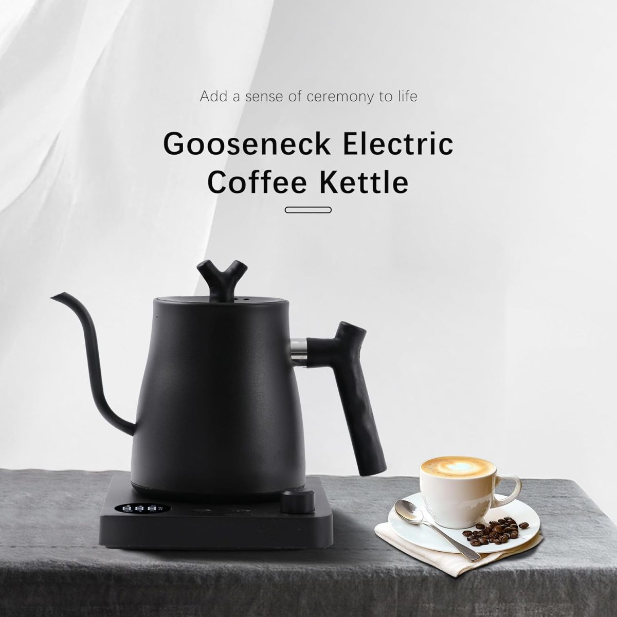 ⁦Smart Gooseneck Electric Kettle 1.0 Liter with Temperature Adjustment, 40-100°C Adjustable, 304 Stainless Steel, 36 Hour Thermal Preservation, Anti-Dry Burn Protection, 1000W Matte Black⁩ - الصورة ⁦8⁩