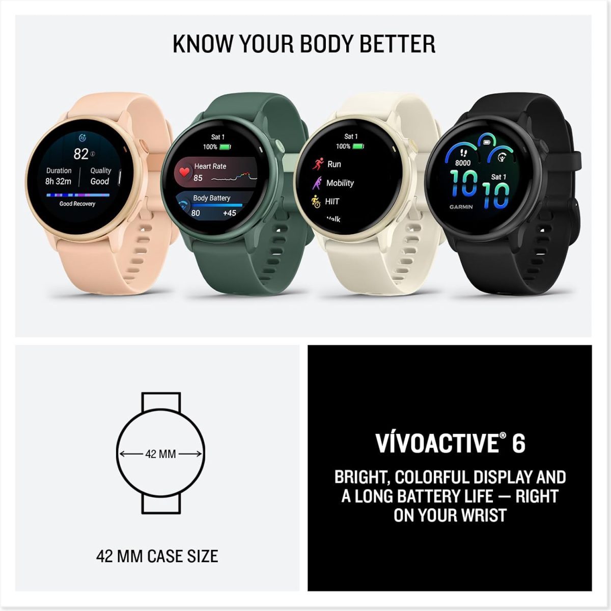 ⁦Garmin vívoactive® 6, Health and Fitness GPS Smartwatch, AMOLED Display, Up to 11 Days of Battery, Metallic Jasper Green with Jasper Green Band⁩ - الصورة ⁦7⁩