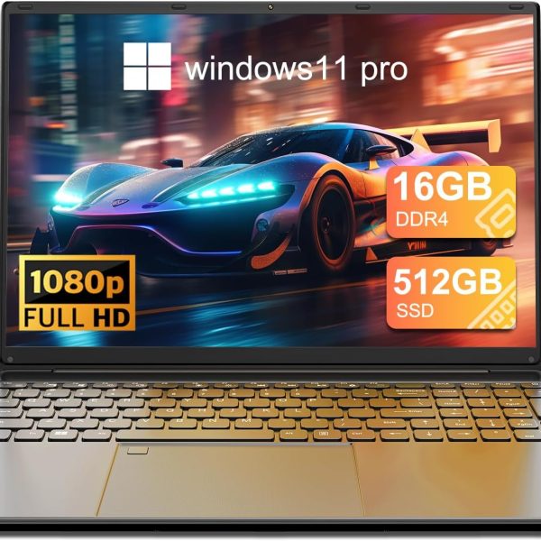 XISEZIUO 16 Inch Laptop Computer, Gaming Laptop, 16GB RAM 512GB SSD, N95 Processor, FHD 1920 * 1080, Backlit Keyboard, Windows 11 Pro, Fingerprint Unlock, BT 4.2
