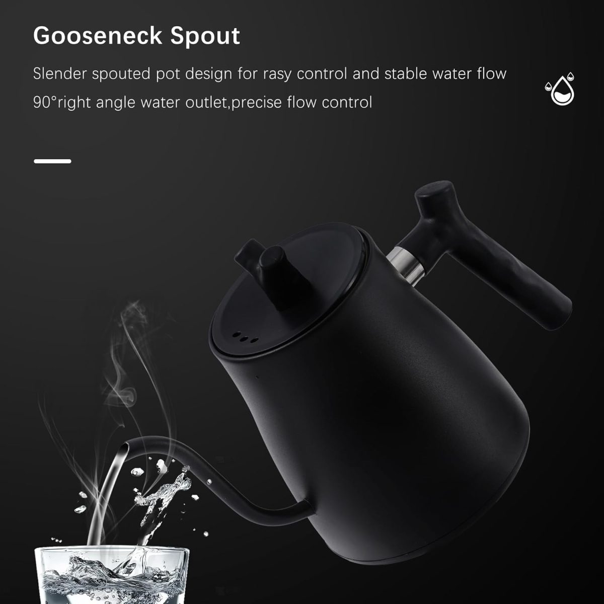 ⁦Smart Gooseneck Electric Kettle 1.0 Liter with Temperature Adjustment, 40-100°C Adjustable, 304 Stainless Steel, 36 Hour Thermal Preservation, Anti-Dry Burn Protection, 1000W Matte Black⁩ - الصورة ⁦3⁩