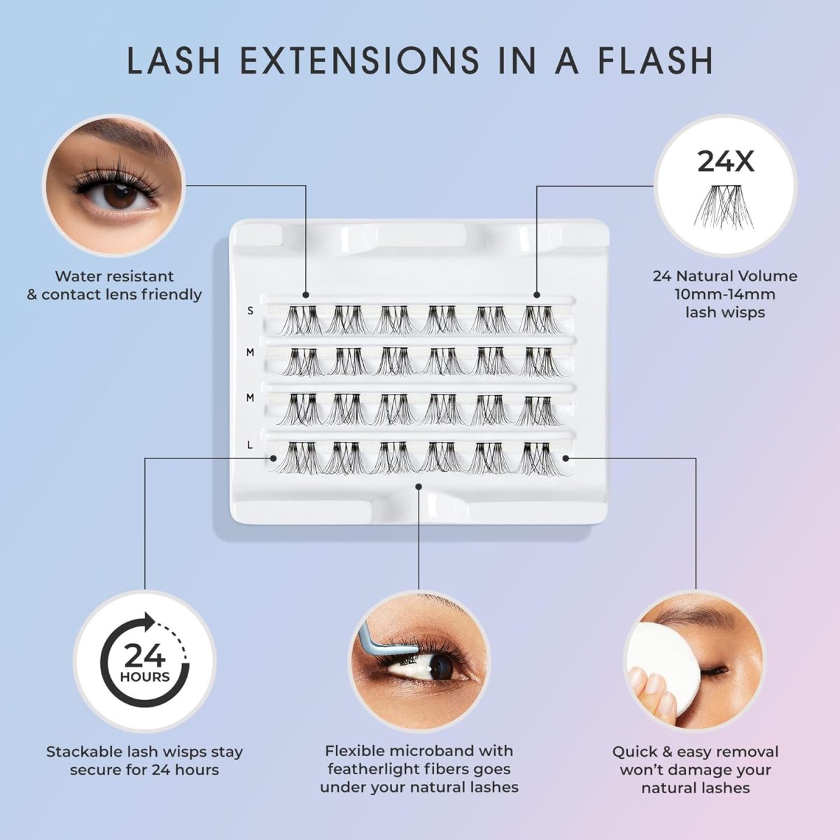 ⁦KISS DIY Eyelash Extension Wispy Wisps - Featherlight Synthetic Reusable Artificial Eyelashes Multipack of 24 Mini Lash Clusters for Natural Lash Extension Look⁩ - الصورة ⁦11⁩