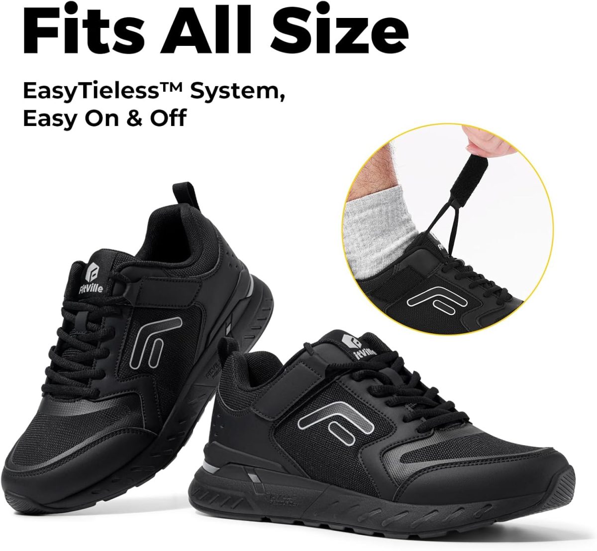 ⁦FitVille Men's Walking Shoes Wide Width Sneaker Running Orthopedic Shoes for Flat Feet Plantar Fasciitis - Rebound Core V7⁩ - الصورة ⁦2⁩