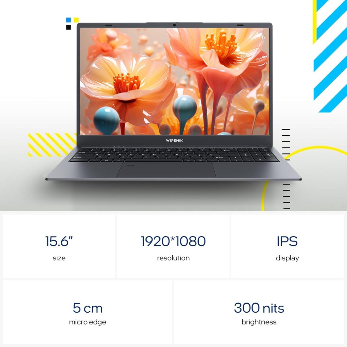 ⁦WIPEMIK Laptop Computer, 12GB LPDDR5 RAM Laptop 1TB SSD, Quad-Core N95, 15.6 Inch 1080P IPS Display Win11 Pro Laptops, WiFi 5, BT 5.0, Fingerprint, USB Type-C⁩ - الصورة ⁦3⁩