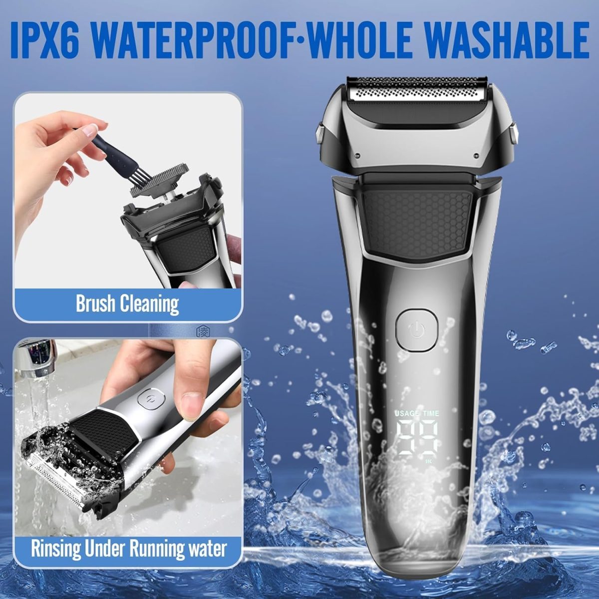 ⁦Electric Razor for Men, 3 Blades Cordless Rechargeable Foil Shavers Electric Razors for Face IPX6 Electric Shaver for Men with Pop-up Trimmer for Travel⁩ - الصورة ⁦5⁩
