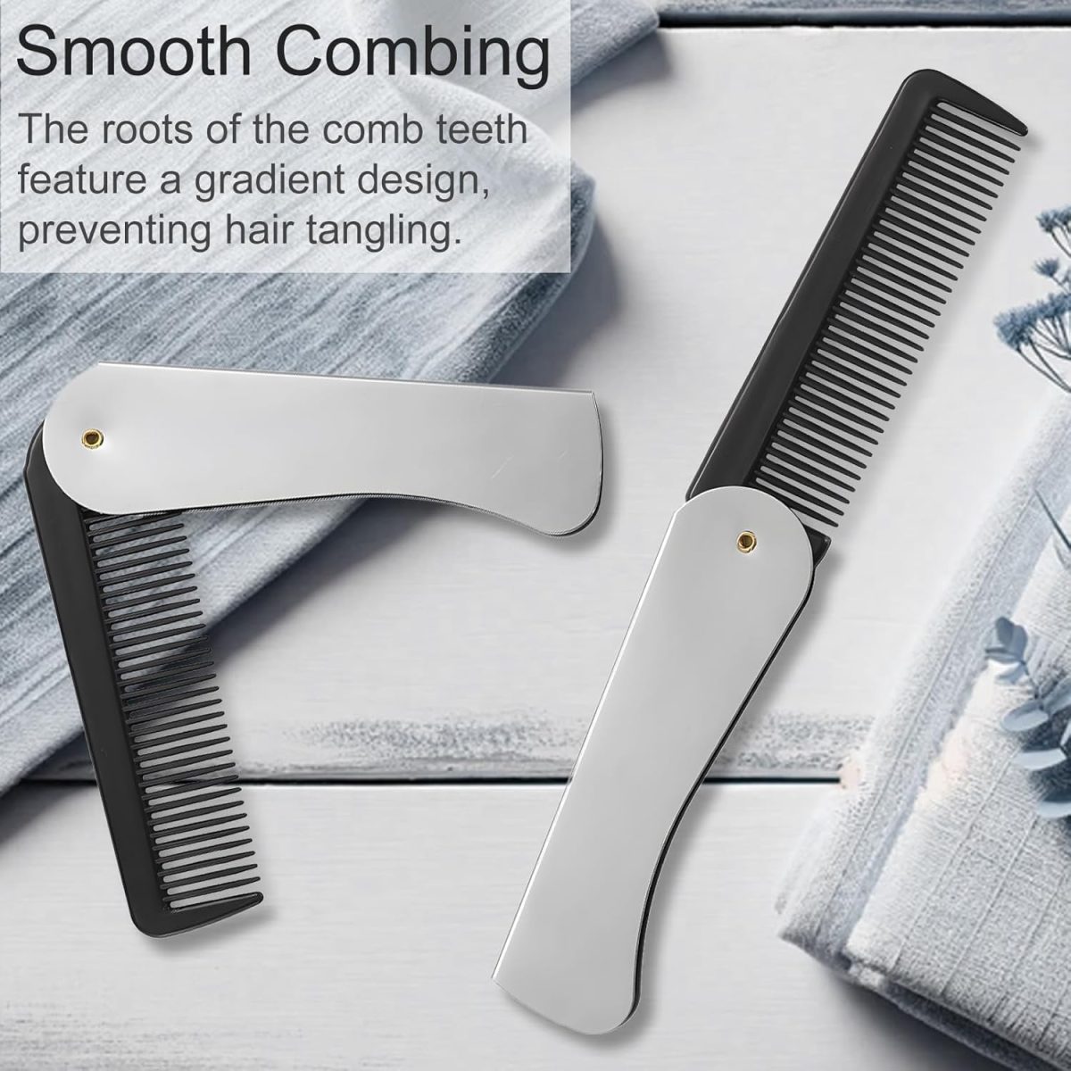 ⁦Stainless Steel Folding Comb, Pocket Comb For Men, Bread Mustache Comb, Hair And Beard Comb With Cover For Men, Ideal For Grooming, Detangling, And Styling (3 Pcs)⁩ - الصورة ⁦5⁩