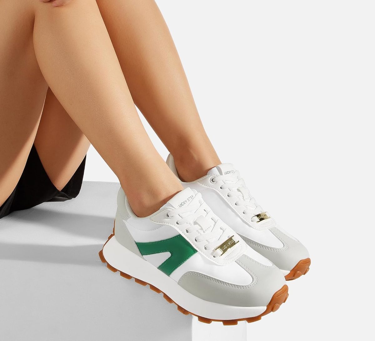 ⁦LUCKY STEP Women's Platform Fashion Sneakers Retro Classic Trainers Casual Lace-up Stylish Tennis Running Walking Shoes⁩ - الصورة ⁦8⁩