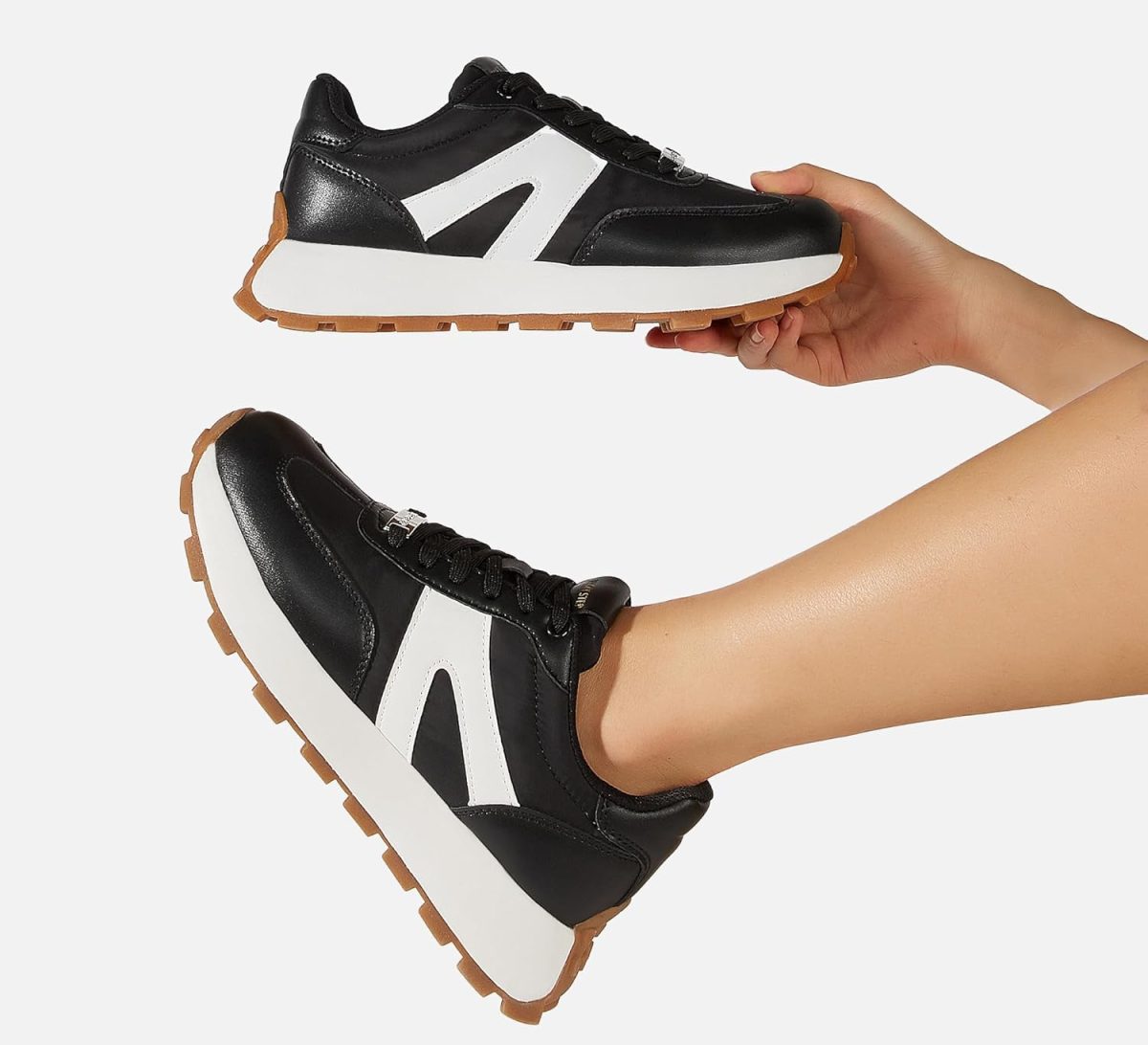 ⁦LUCKY STEP Women's Platform Fashion Sneakers Retro Classic Trainers Casual Lace-up Stylish Tennis Running Walking Shoes⁩ - الصورة ⁦9⁩