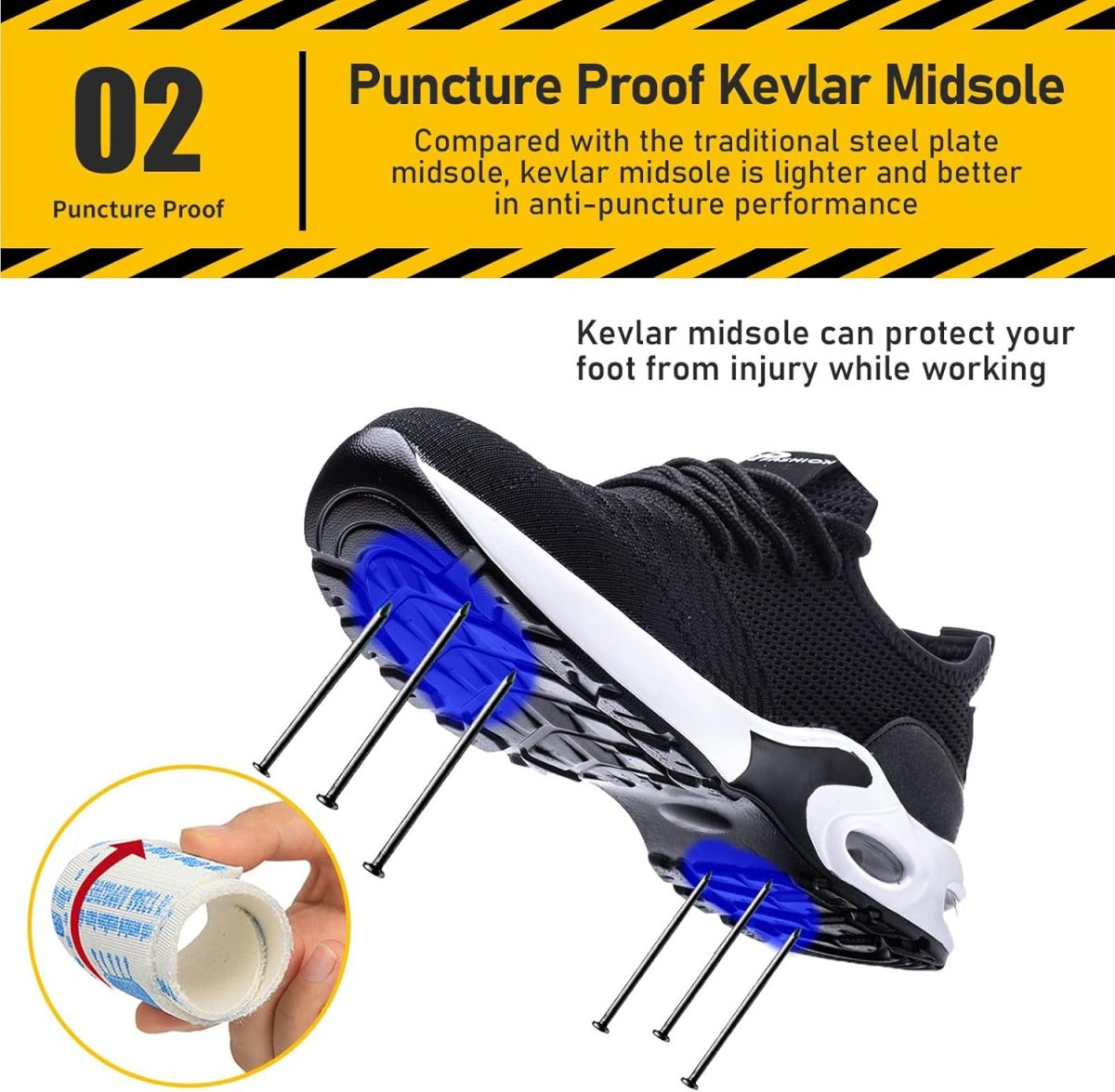 ⁦LIWEGHT Safety Shoes for Men Women Slip Resistant Steel Cap Toes Boot Steel Toe Work Shoes Lightweight Comfortable Safety Shoe Boot for Industrial,Construction Black⁩ - الصورة ⁦2⁩