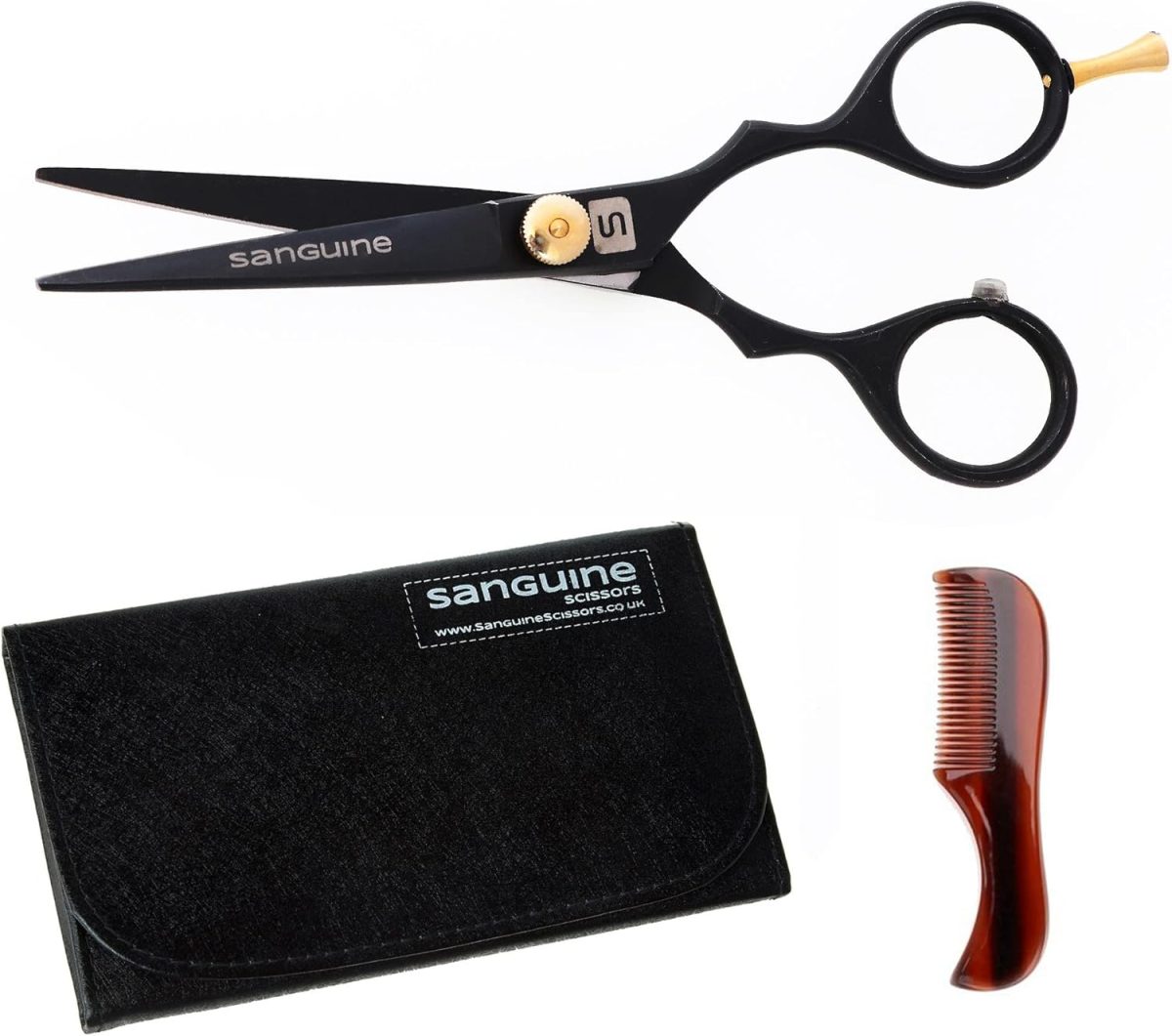 Sanguine Professional Mustache Scissors, Beard Trimming Scissors, Extremely Sharp 4.5" (11.5cm) + Case