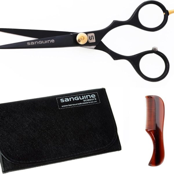 Sanguine Professional Mustache Scissors, Beard Trimming Scissors, Extremely Sharp 4.5" (11.5cm) + Case