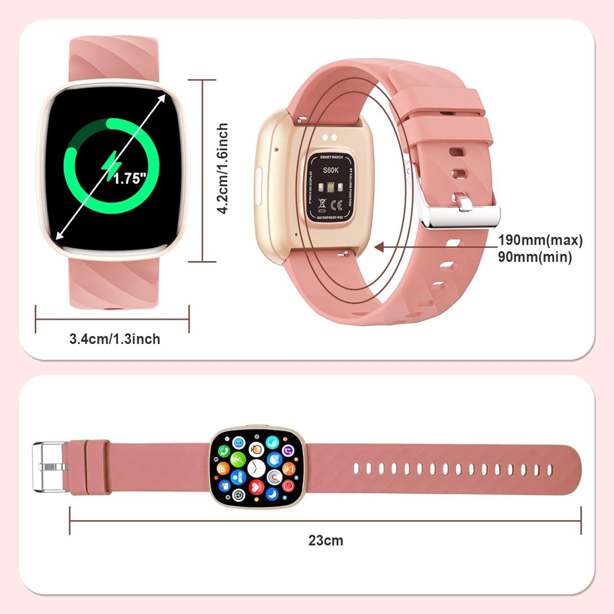 ⁦Children's Smartwatch, Fitness Tracker Watch, 1.75 Inches, Smart Watch with 100+ Sports Modes, Heart Rate, Sleep Monitor, Games, Pedometer, Gift for Boy Girl Ado 5-16 Years – Gold⁩ - الصورة ⁦8⁩