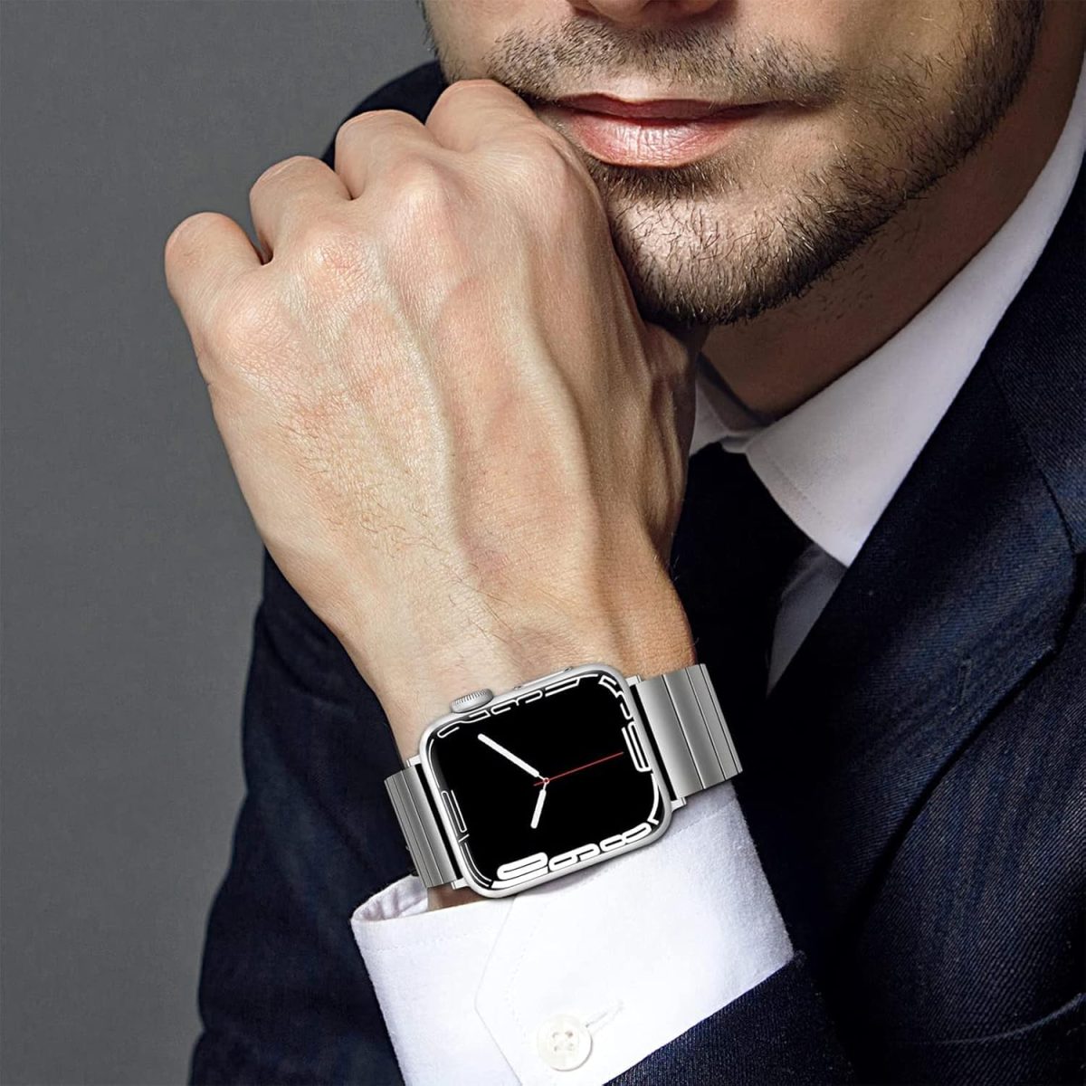 ⁦INFOSUN Watch Band Strap 42mm 44mm 45mm 49mm Compatible with Apple Watch Stainless Steel Metal Bands, Replacement Wristband, for iWatch Ultra/Ultra 2 Series 9/8/7/6/5/4/3/2/1(Sliver)⁩ - الصورة ⁦7⁩