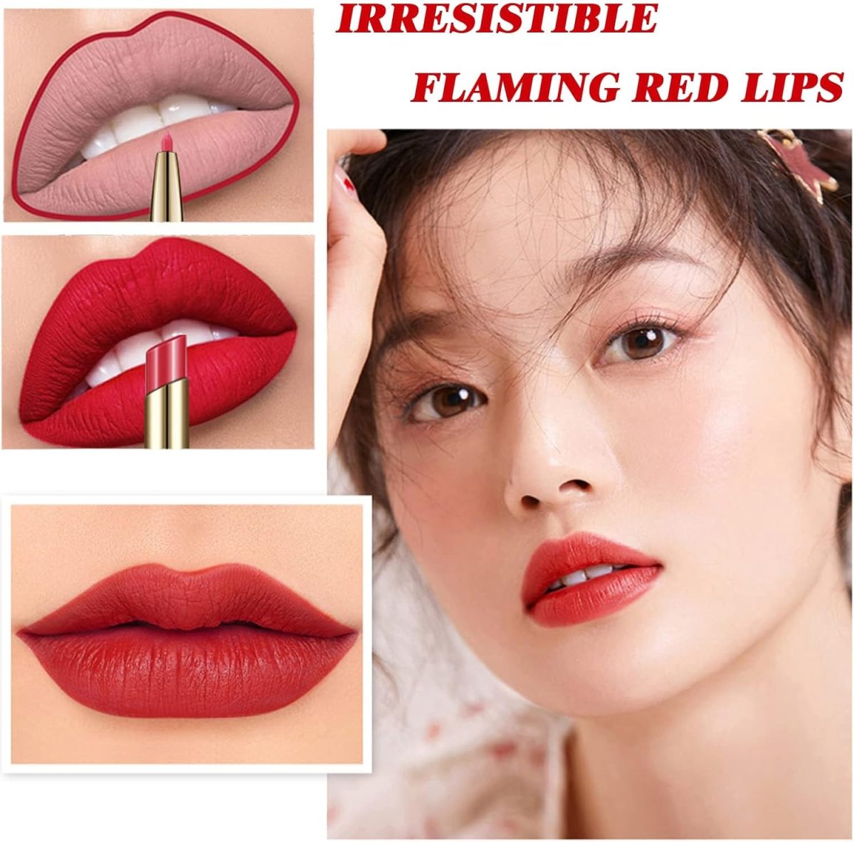 ⁦NALACAL Lip Liner And Lipstick Set,2-in-1 Double Head Matte Cream Lipstick & Lip Liner,Waterproof Sweatproof No Smudge Long-Lasting Moisturizing Smooth Highly Pigmented Makeup Set(Red)⁩ - الصورة ⁦4⁩