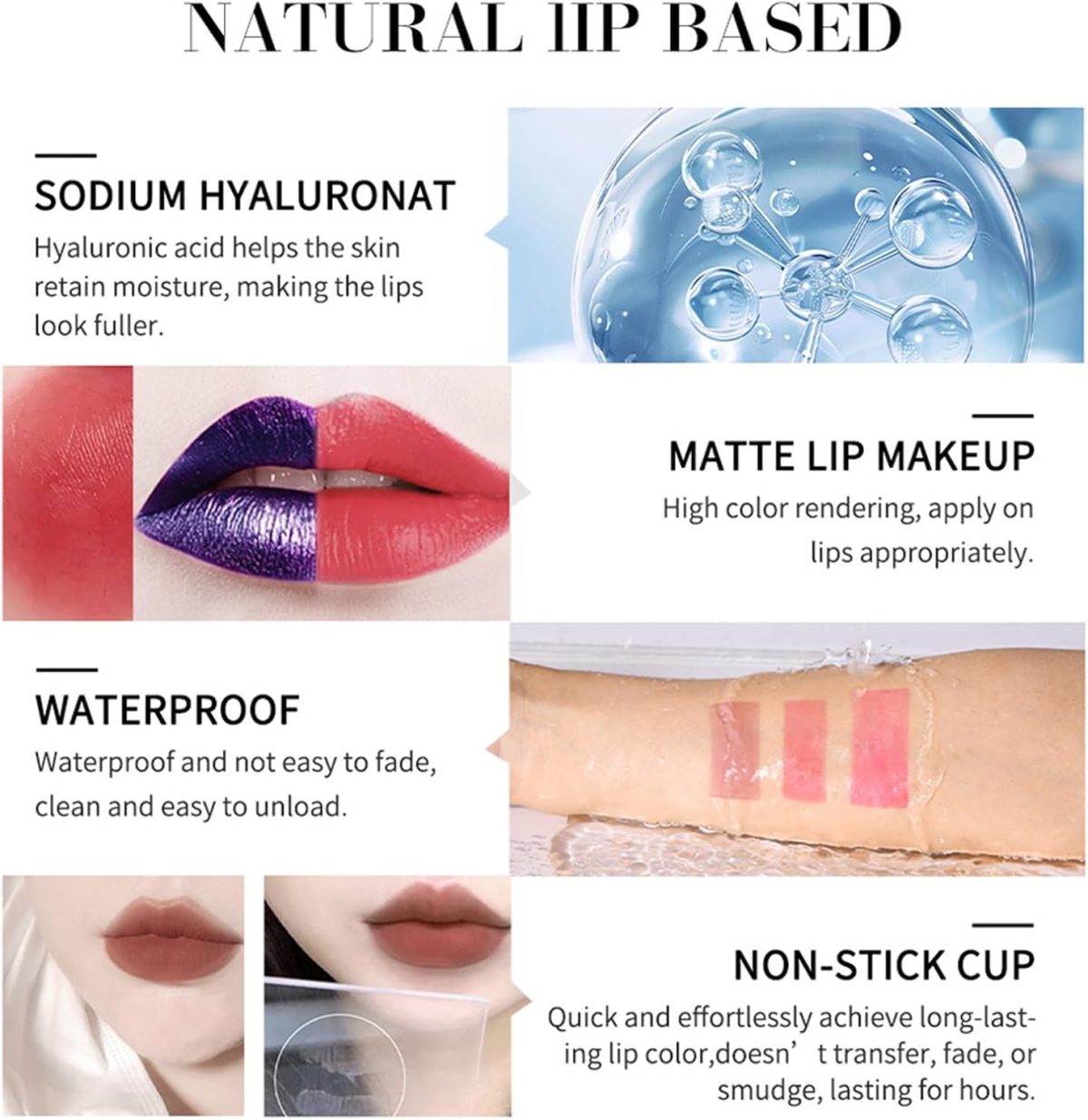 ⁦Lip Stain Peel Off, 3 Colors Lip Tint Peel Off, Matte Peel Off Lip Stain, Non-Stick Cup Tattoo Color Lip Gloss Set, Waterproof Long Lasting Lip Makeup for Women Girls⁩ - الصورة ⁦6⁩