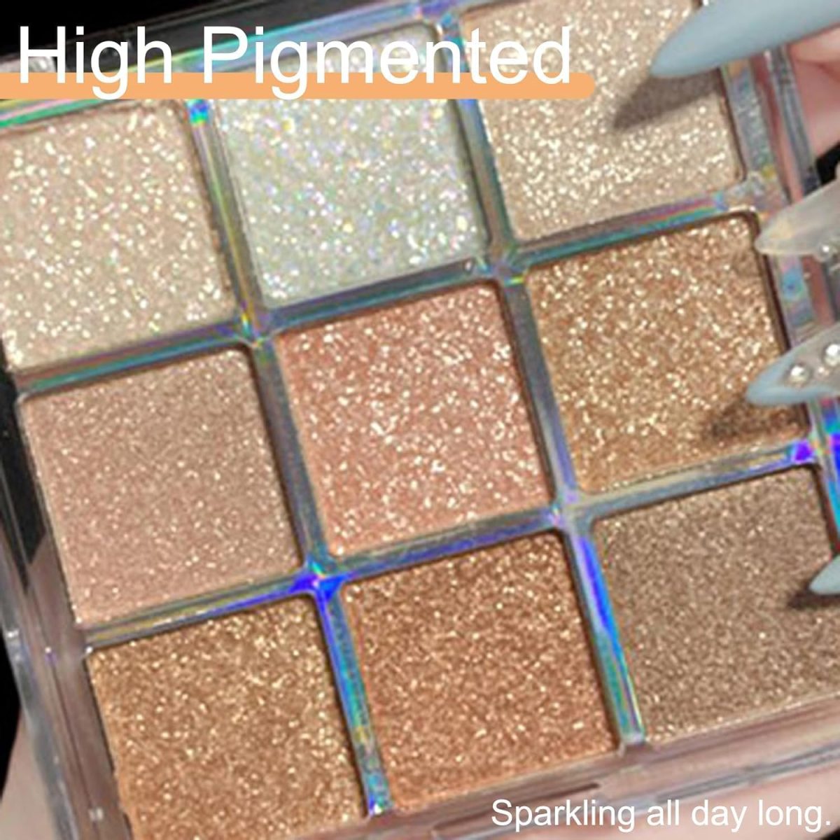 ⁦Azonee Eyeshadow Palette, Shimmer Eye Shadow Pallets for Women, 9 Colour Glitter Eye Make-Up Palettes, Gold, White, Pink Highly Pigmented Eye Shadow Palette for Girls Make Up⁩ - الصورة ⁦7⁩