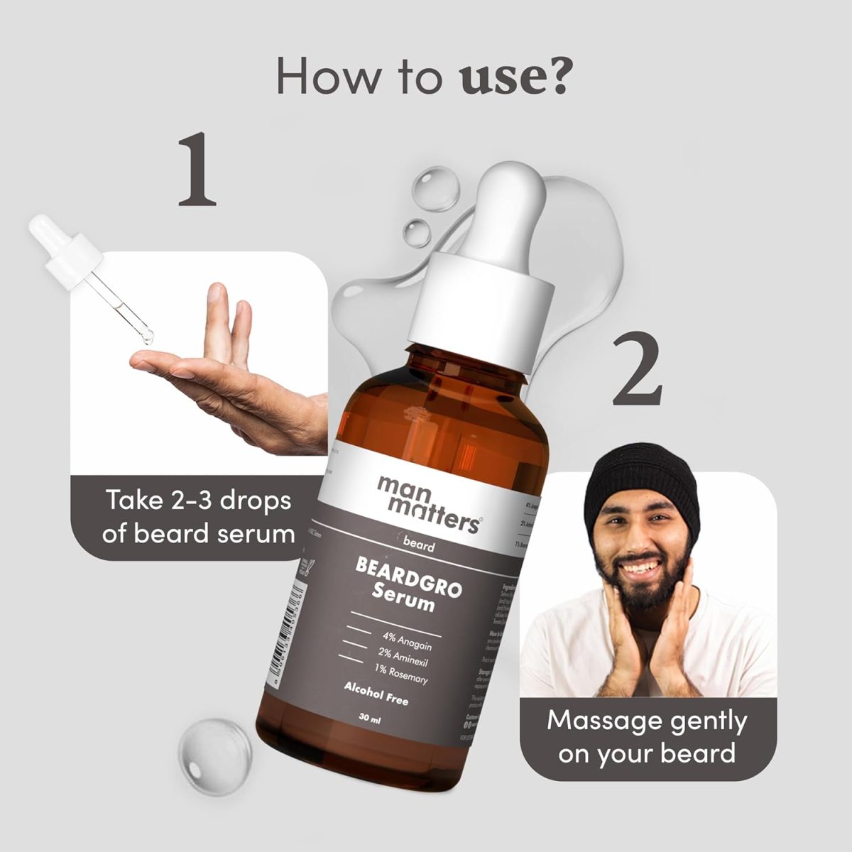 ⁦Man Matters BeardGro Oil-In-Serum 30ml | 4% Anagain, 2% Aminexil & 1% Rosemary | Stronger, Fuller & Thicker Beard Growth | Solves Uneven & Patchy Beard | Lightweight and Fast Absorption⁩ - الصورة ⁦5⁩